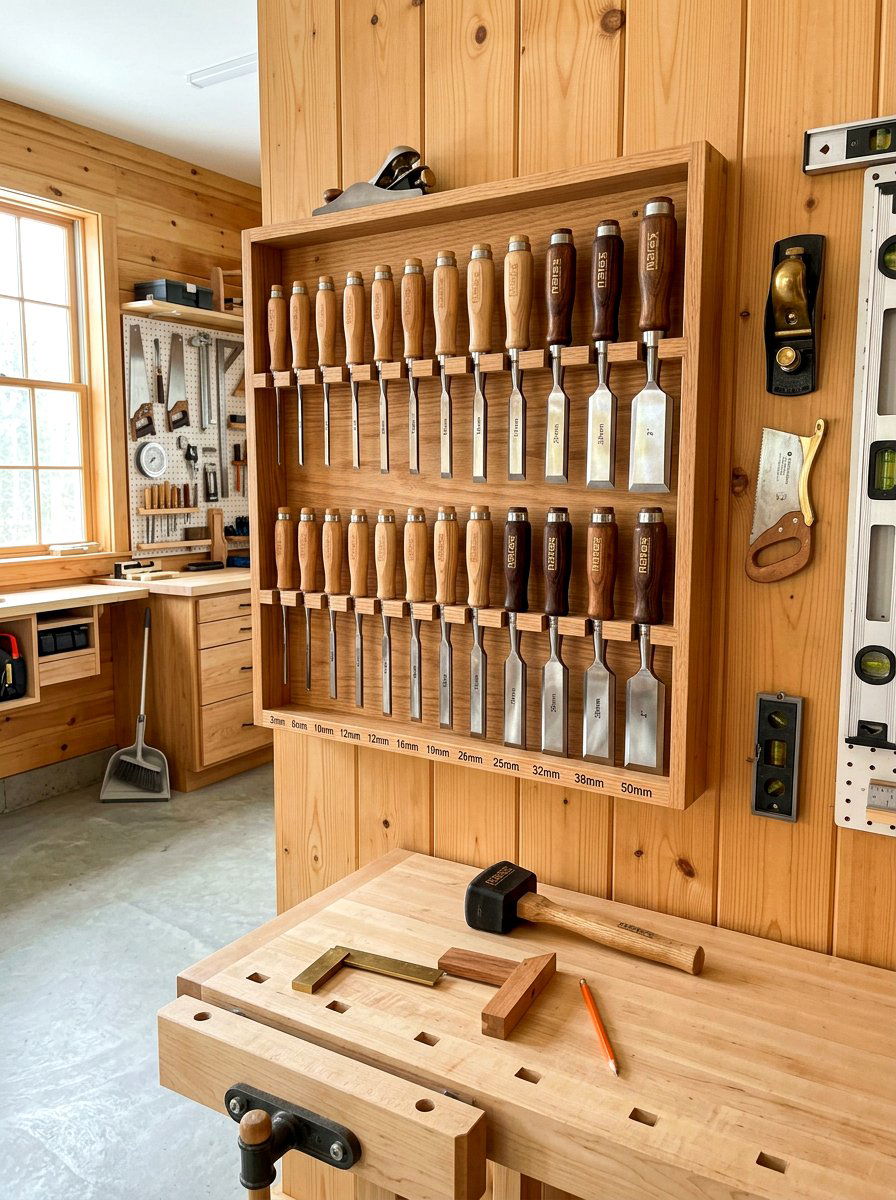 Vertical wood chisel rack - 30 small tool organizer ideas