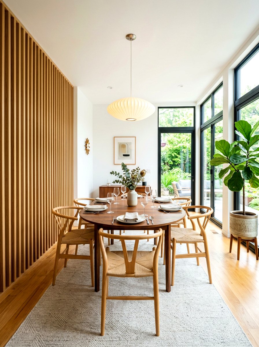 Vertical wood slat wall - 30 dining room wall molding ideas