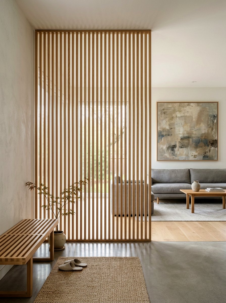 Vertical wood slats - 30 broken floor plan ideas
