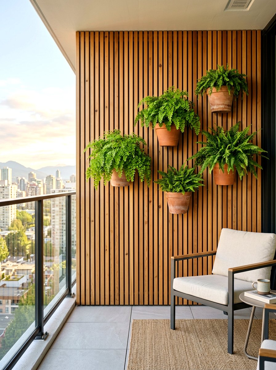 Vertical wooden slat wall - 30 balcony planter wall ideas