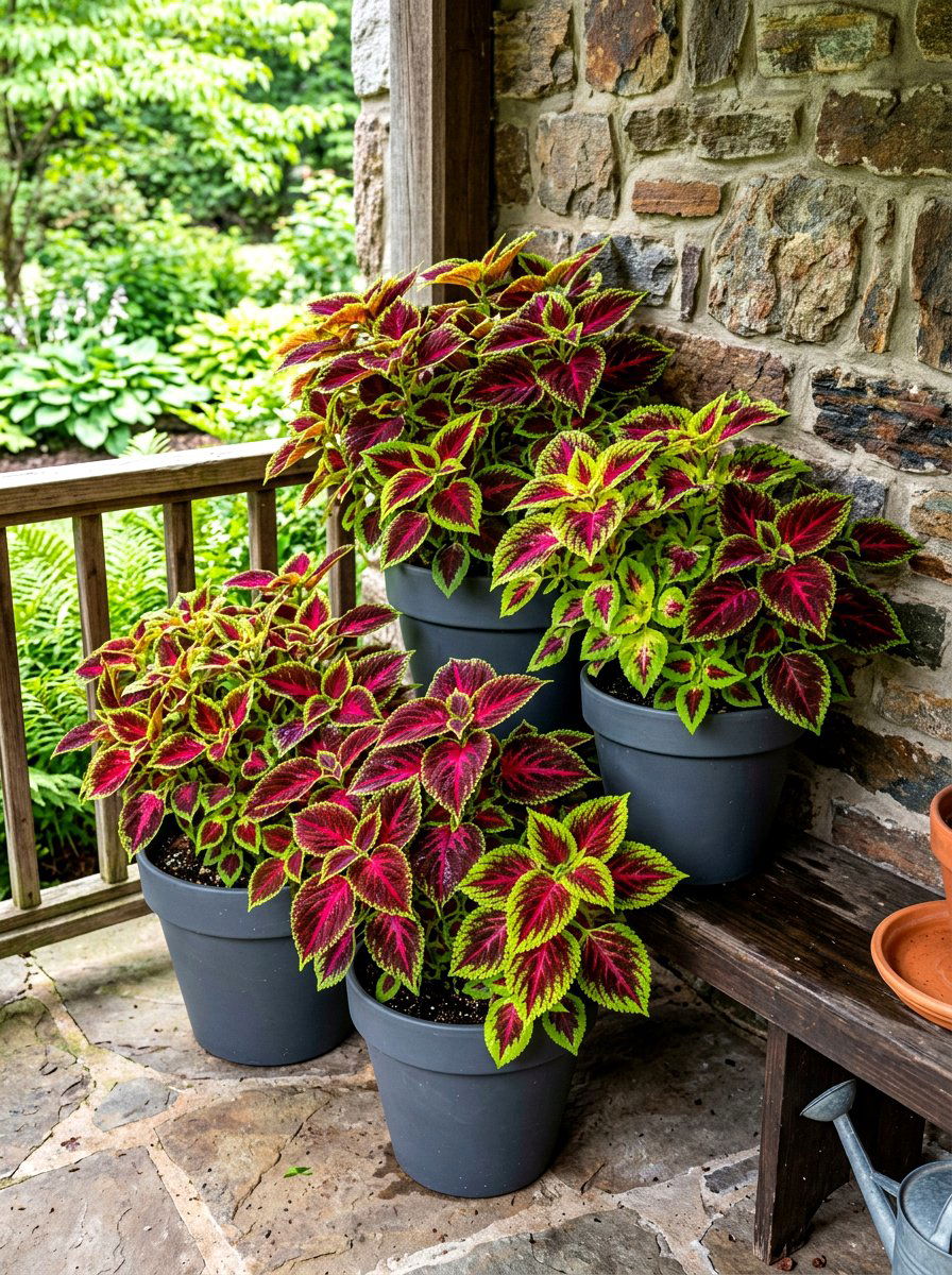 Vibrant Coleus Foliage Mix - 30 porch planter arrangement ideas for summer