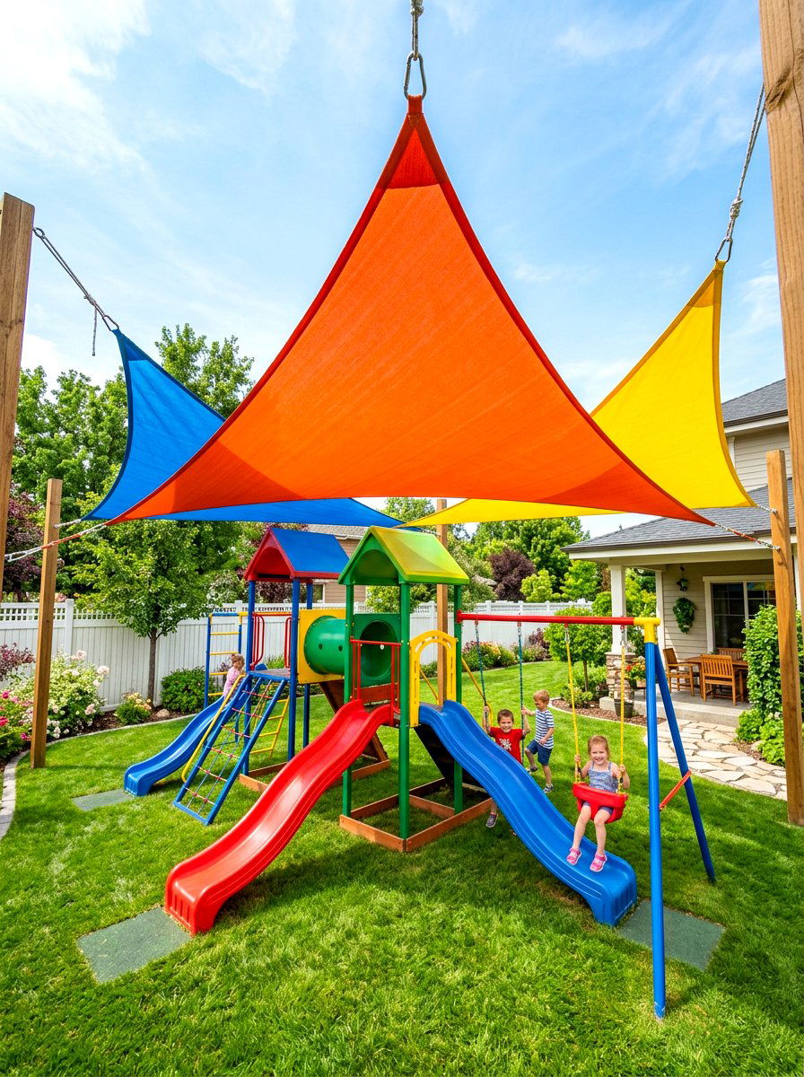 Vibrant Colorful Sun Sails - 30 sun sail patio ideas