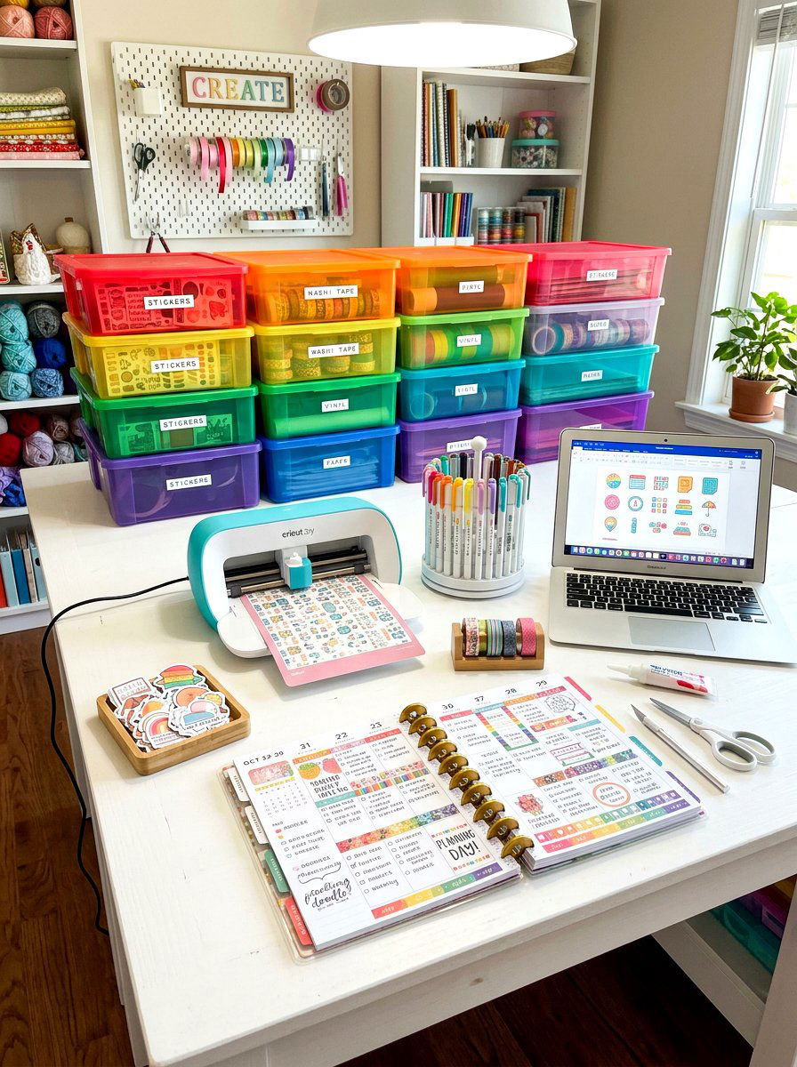 Vibrant Craft Table - 30 paper planner desk ideas