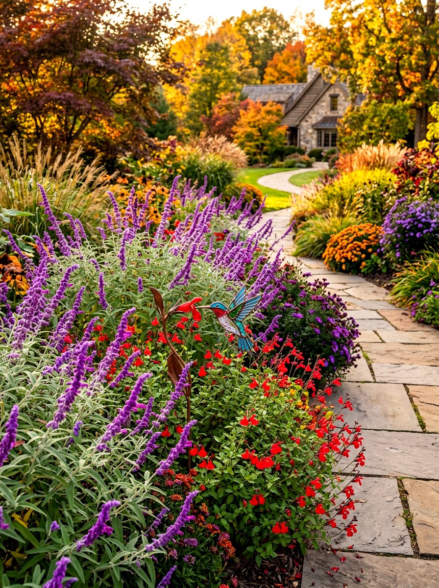 Vibrant Fall Border - 30 hummingbird border ideas