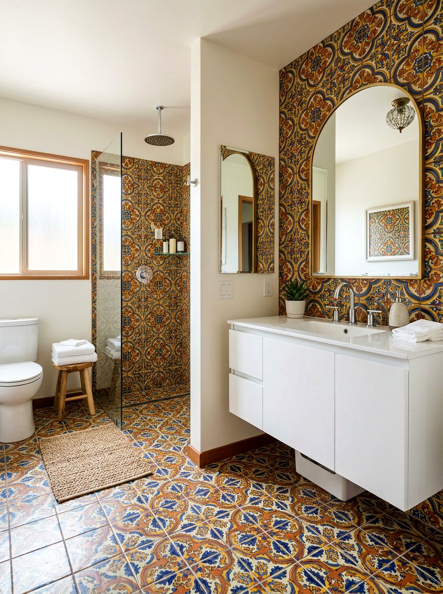 Vibrant Patterned Tile Bathroom - 30 Mediterranean bathroom ideas