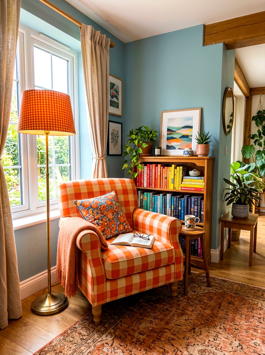 Vibrant checkered reading nook - 30 bright checkerboard decor ideas