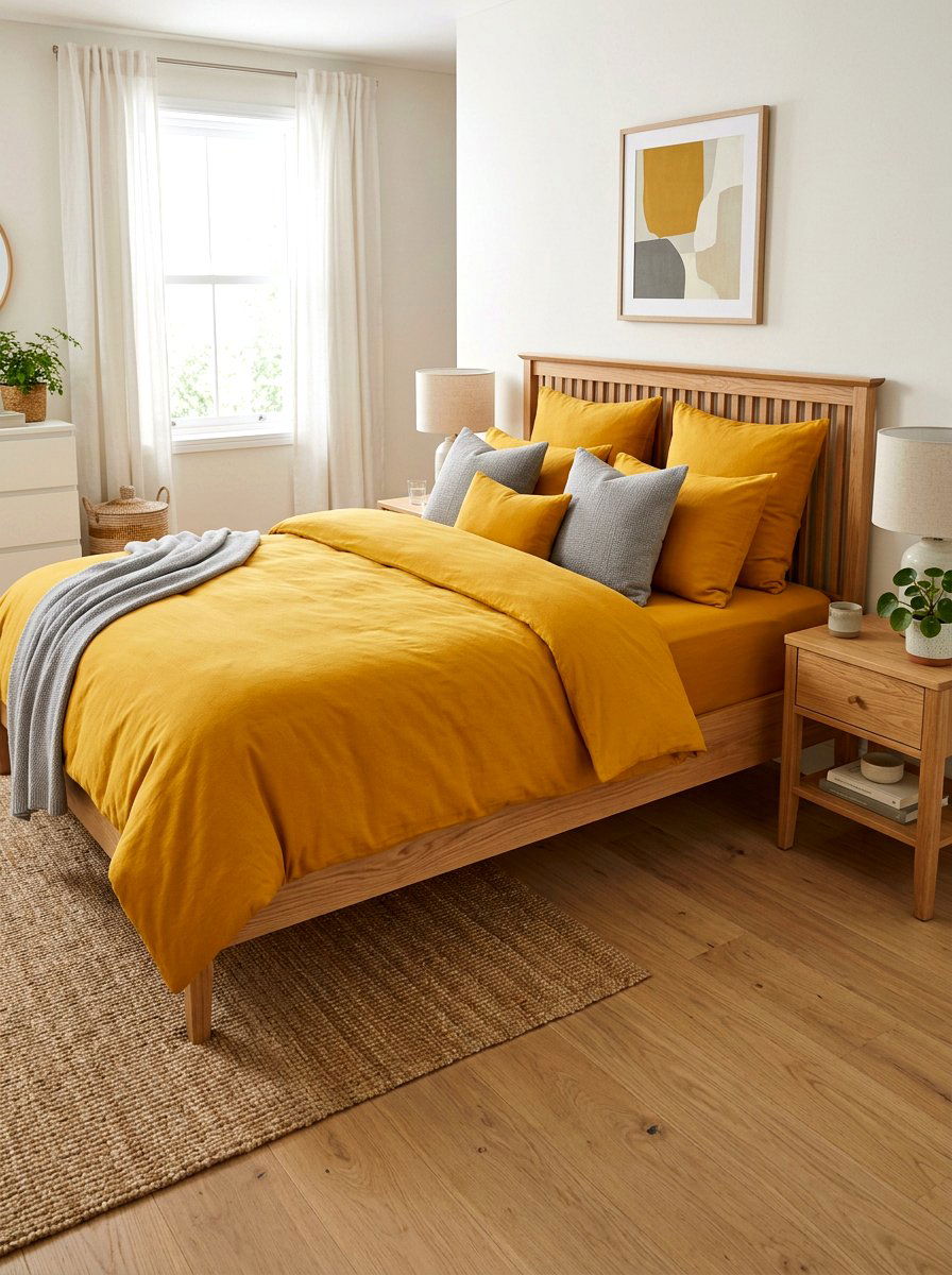 Vibrant mustard yellow bedding - 30 tailored bedding ideas