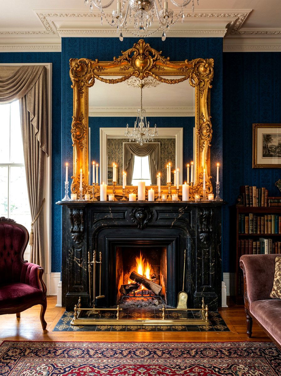 Victorian Fireplace Hearth - 30 dark romantic Halloween home ideas