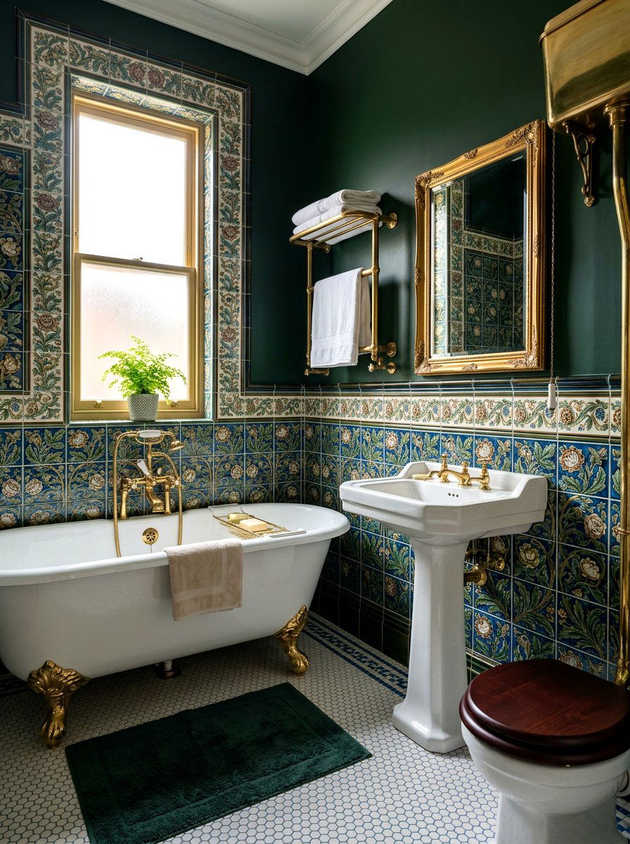 Victorian Floral Tile Bathroom - 30 half tiled bathroom ideas
