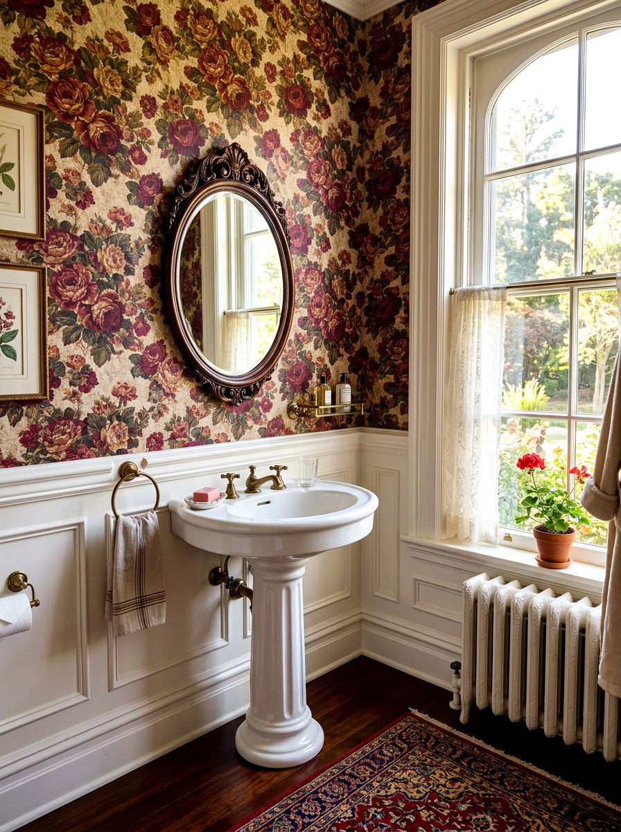 Victorian Floral Wallpaper - 30 vintage floral bathroom ideas