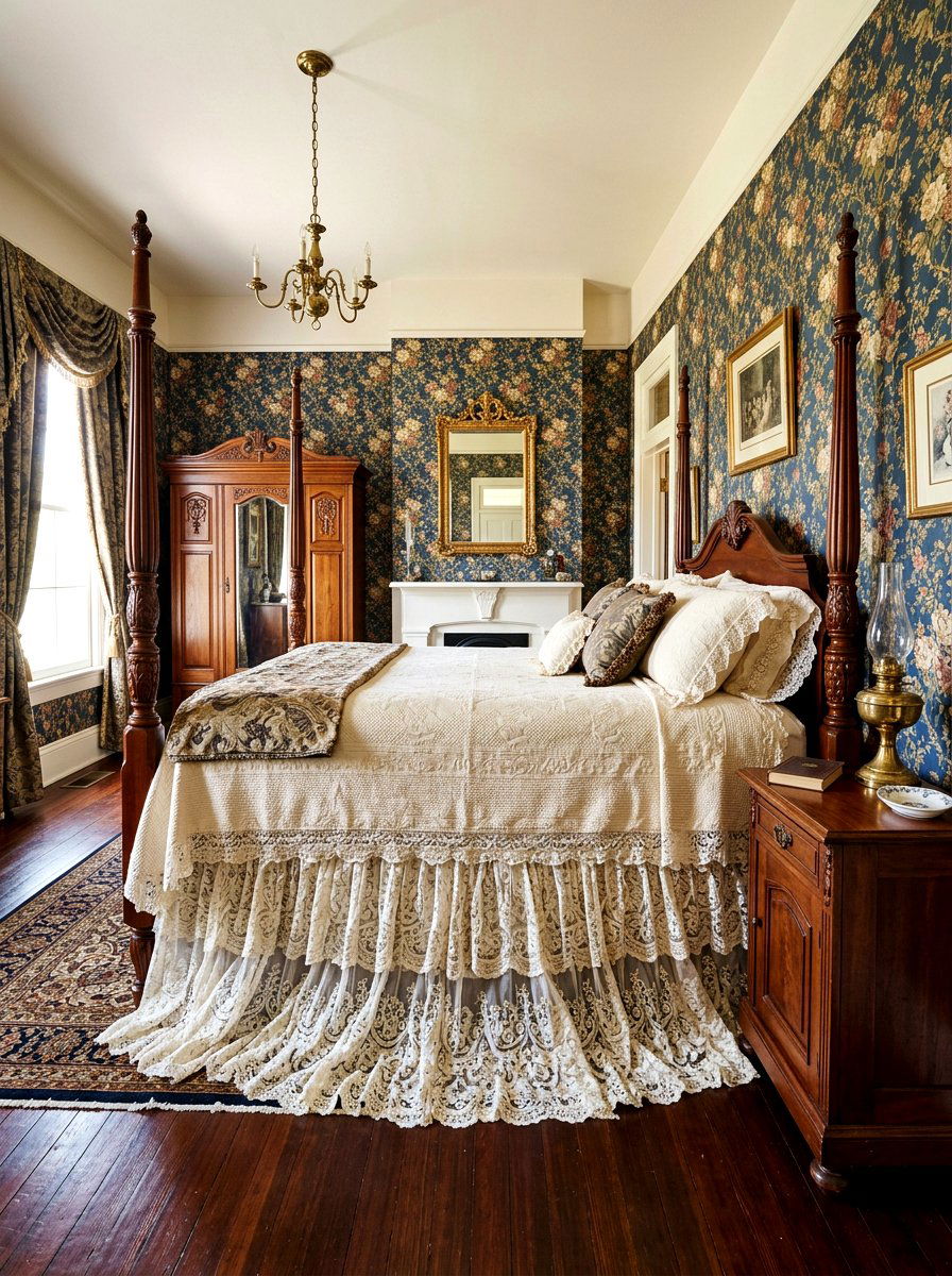 Victorian Lace Bed Skirt - 30 lace bedroom decor ideas
