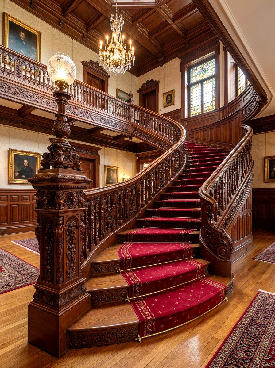 Victorian Ornate Wood Staircase - 30 elegant foyer staircase ideas