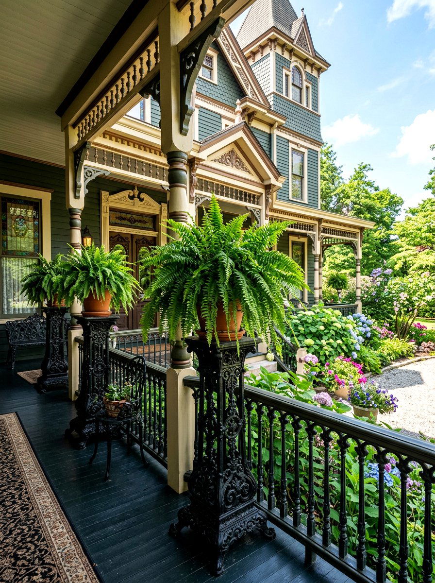 Victorian Porch Fern Pedestals - 30 fern filled front porch ideas