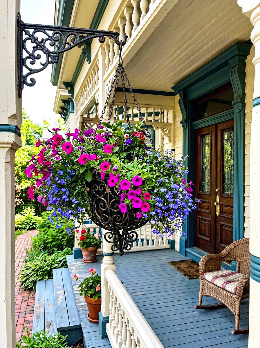 Victorian Porch Hanging Basket - 30 porch ceiling planter ideas