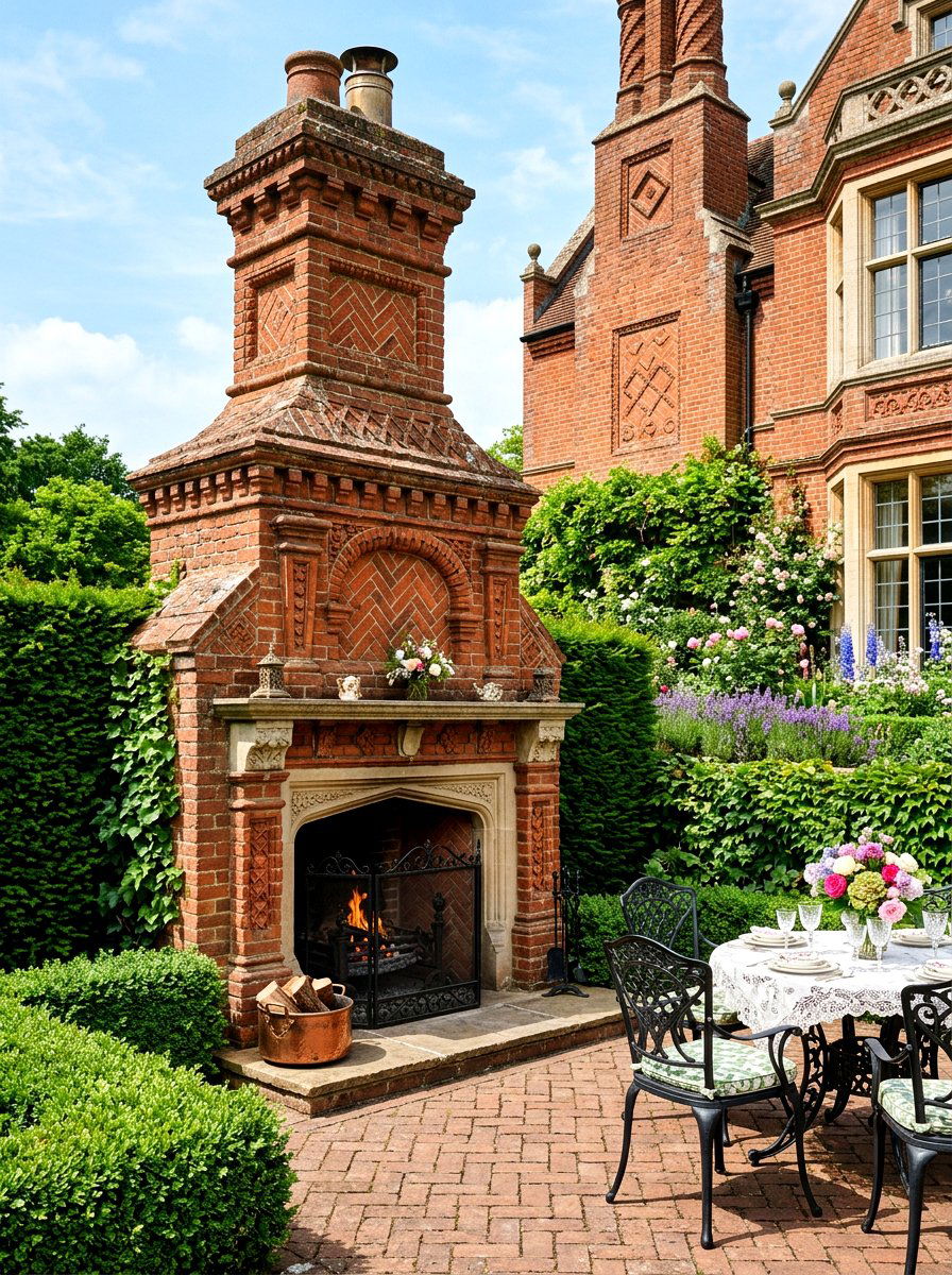 Victorian Red Brick Fireplace - 30 patio fireplace ideas