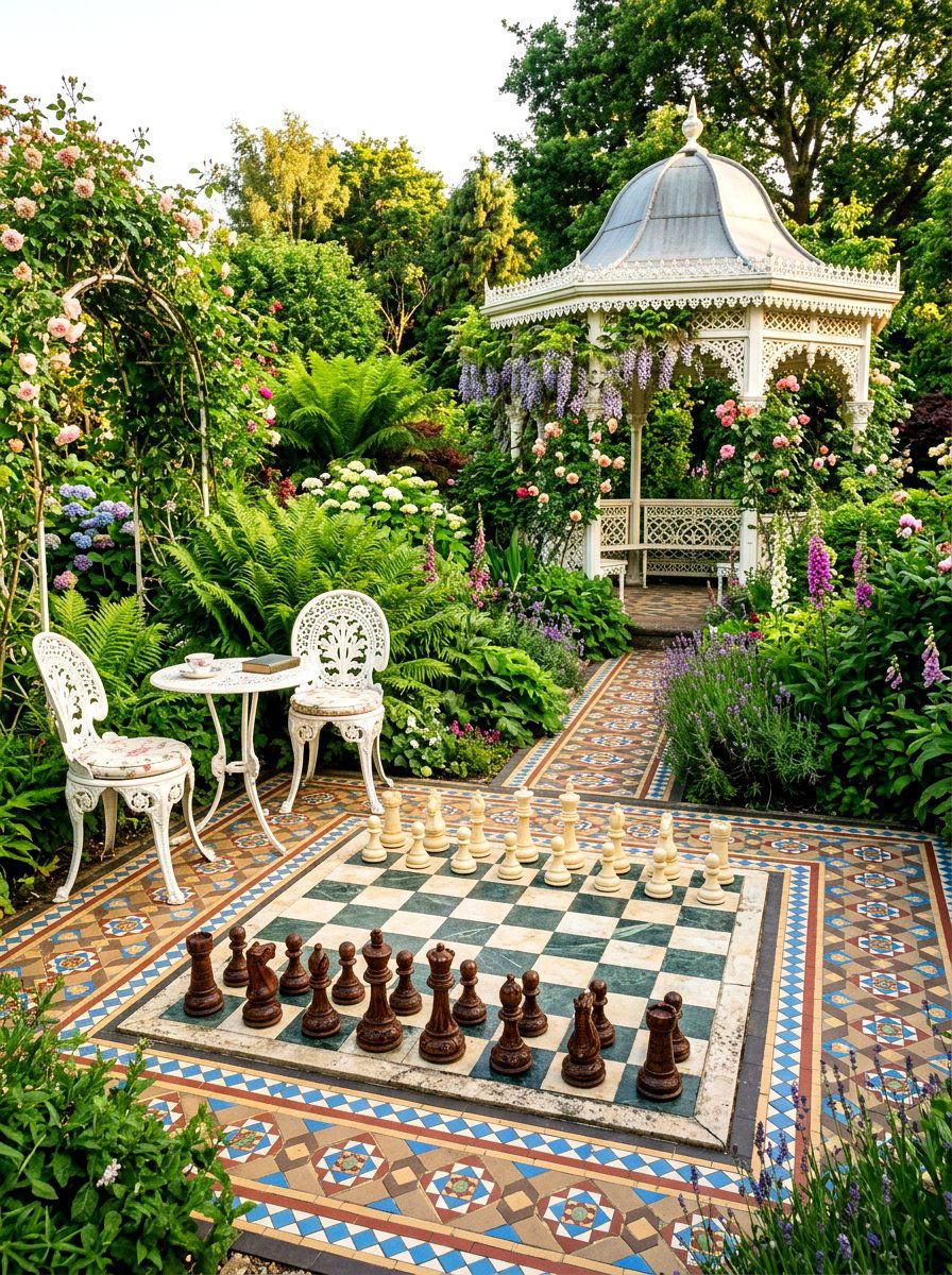 Victorian Style Chess Garden - 30 outdoor chess garden ideas