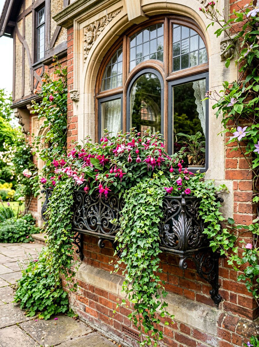 Victorian Style Iron Window Box - 30 exterior flower box ideas
