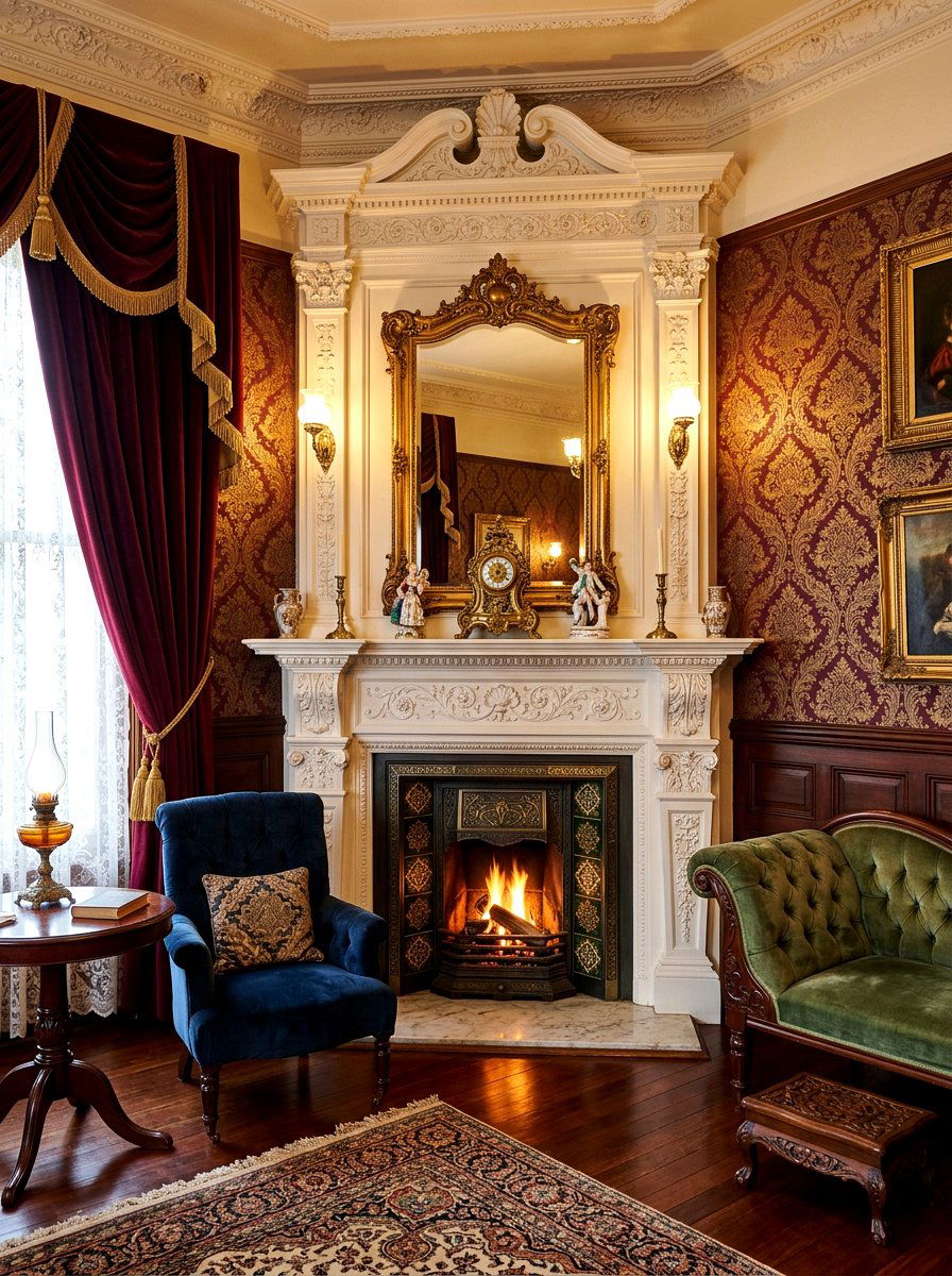 Victorian Style Ornate Mantel - 30 corner fireplace ideas
