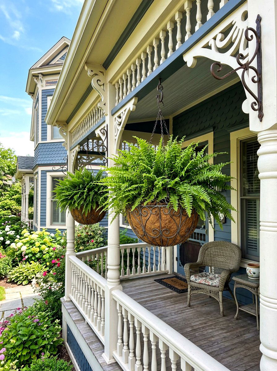 Victorian Style Porch Hanging Fern - 30 hanging fern porch ideas
