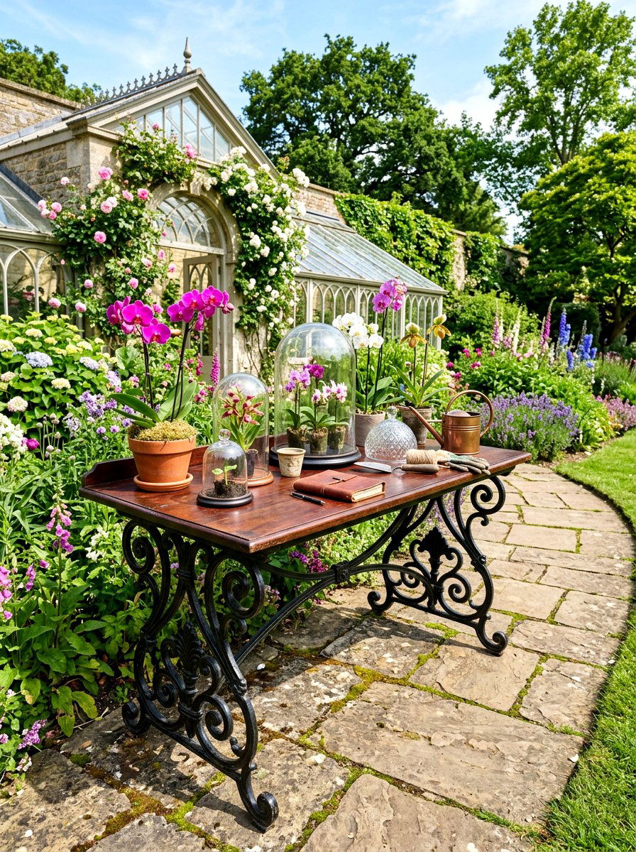 Victorian Style Potting Table - 30 greenhouse potting bench ideas
