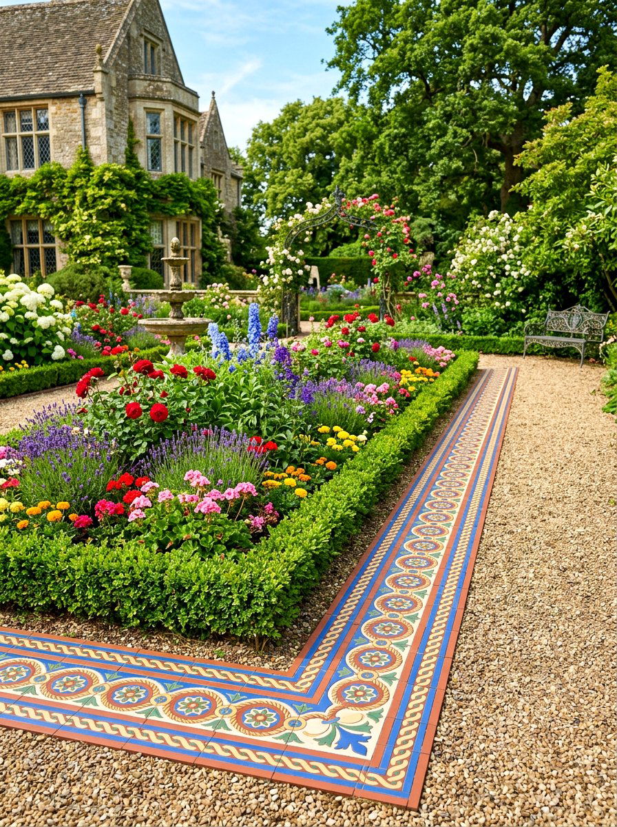 Victorian Tile Border - 30 flower bed edging ideas