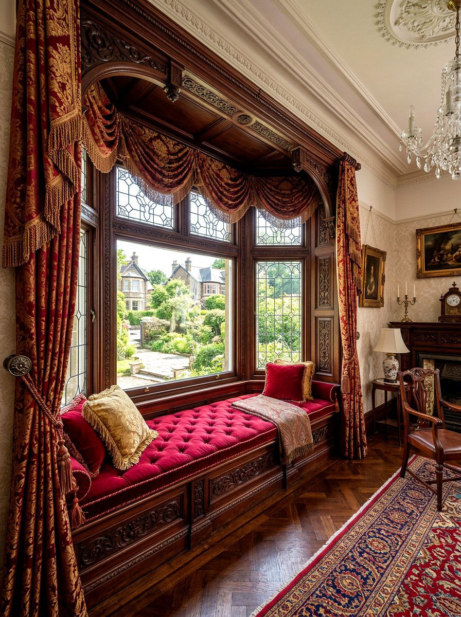 Victorian bay window bench - 30 bay window seating living room ideas