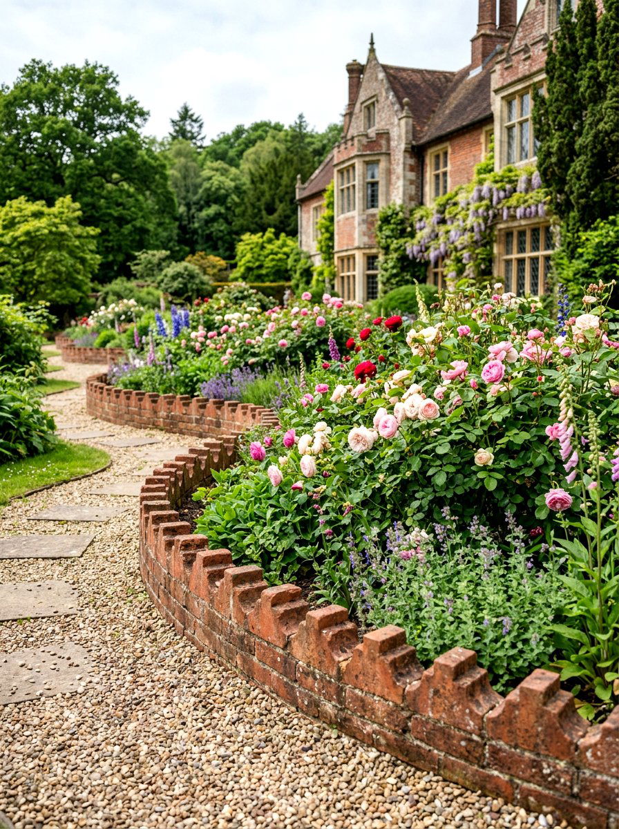 Victorian brick garden border - 30 brick raised bed ideas