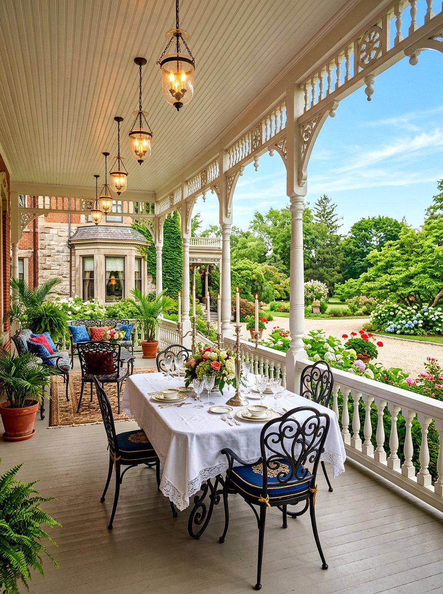 Victorian era veranda setup - 30 candlelit patio dinner ideas