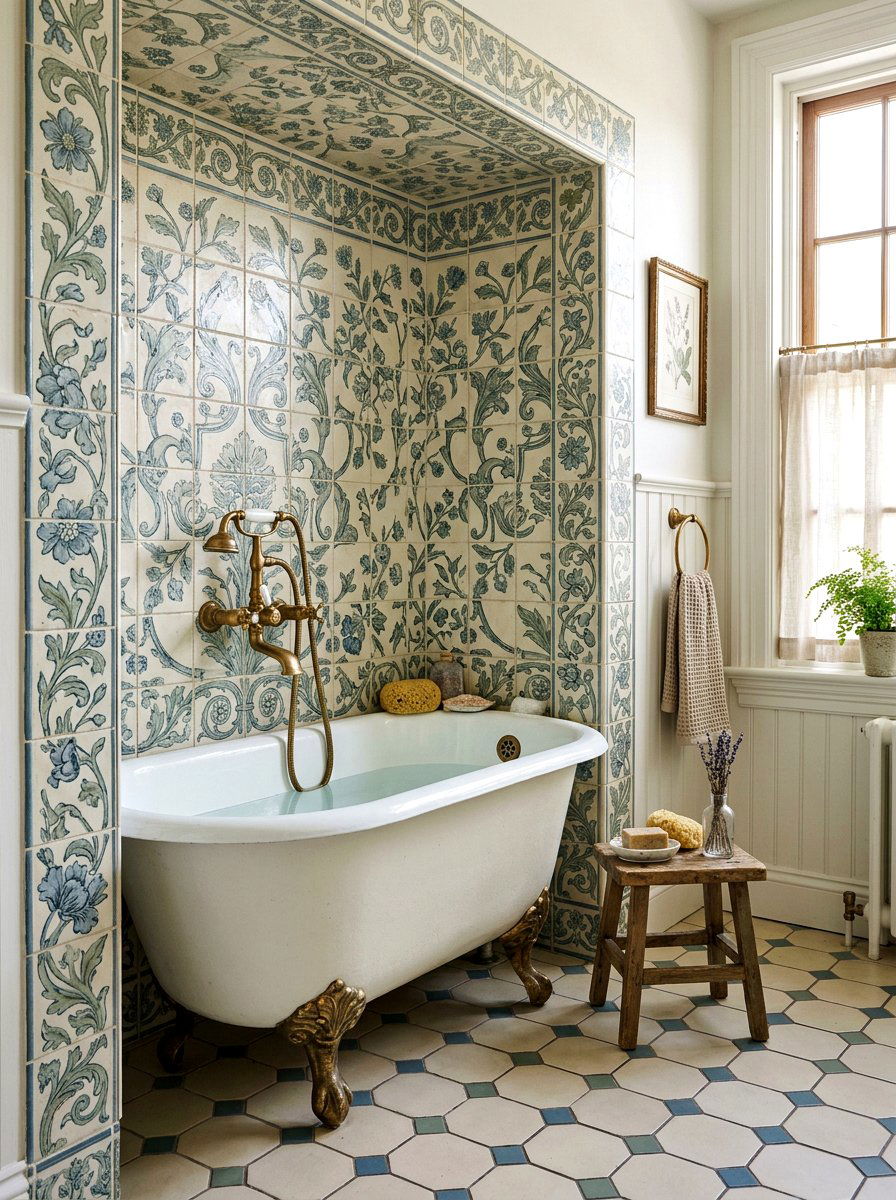 Victorian floral tile - 30 tub surround ideas