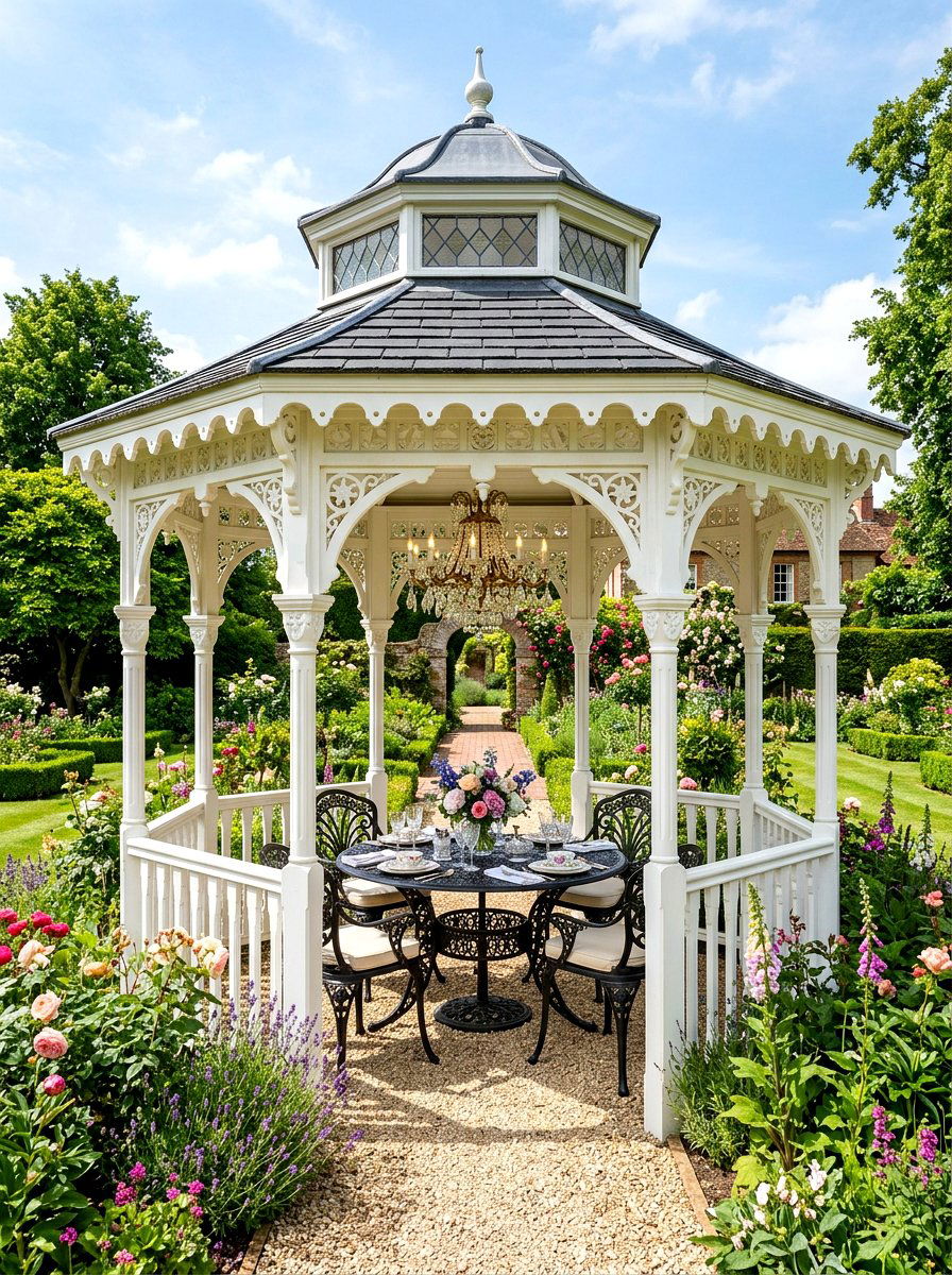 Victorian garden gazebo - 30 outdoor dining nook ideas
