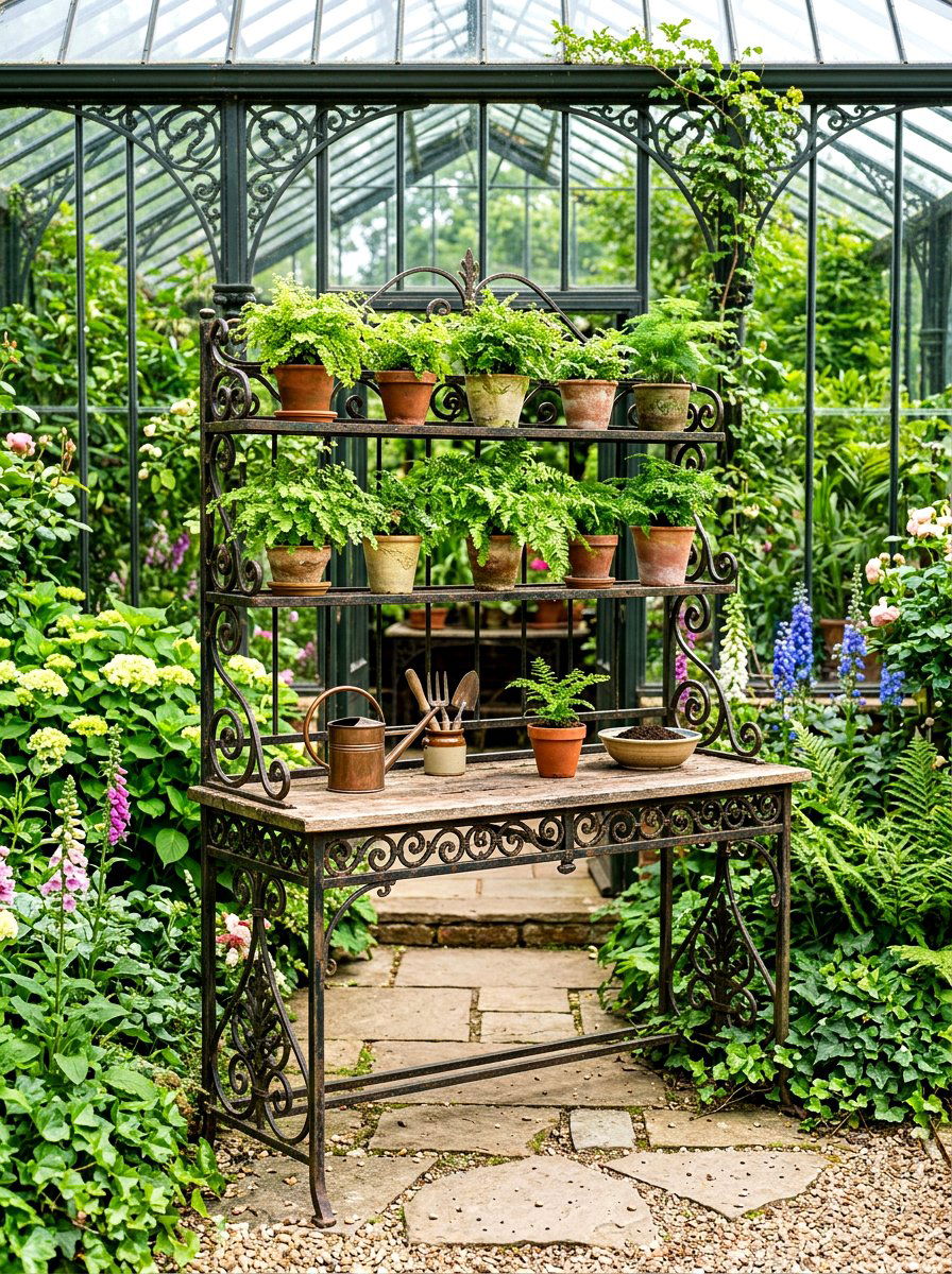 Victorian greenhouse potting bench - 30 potting table greenhouse ideas