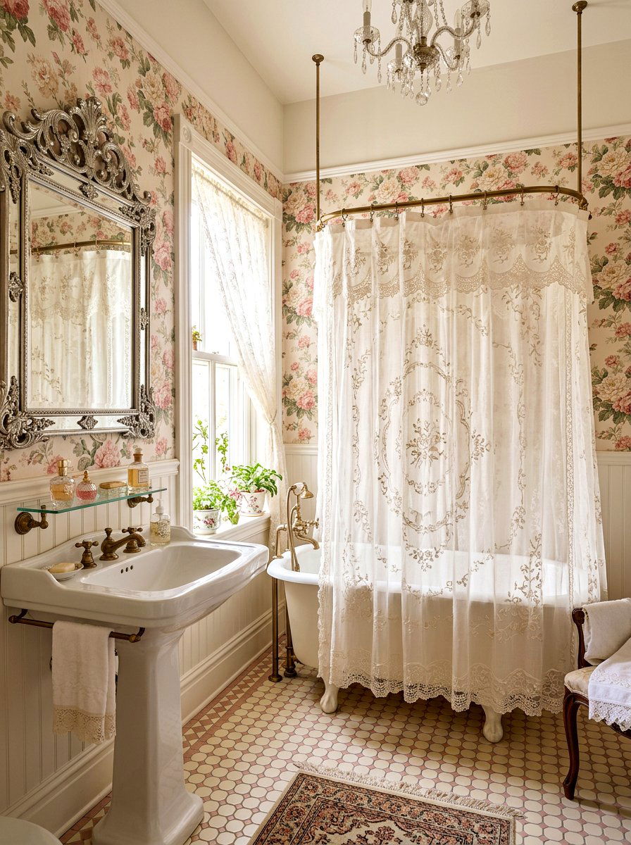 Victorian lace shower curtain - 30 shower curtain bathroom ideas