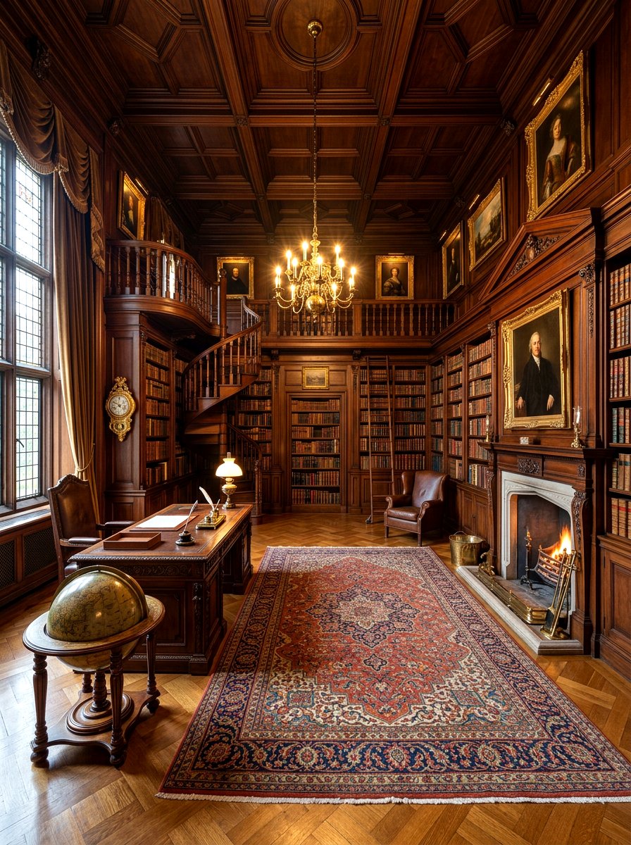 Victorian library dark wood - 30 cozy library fall ideas