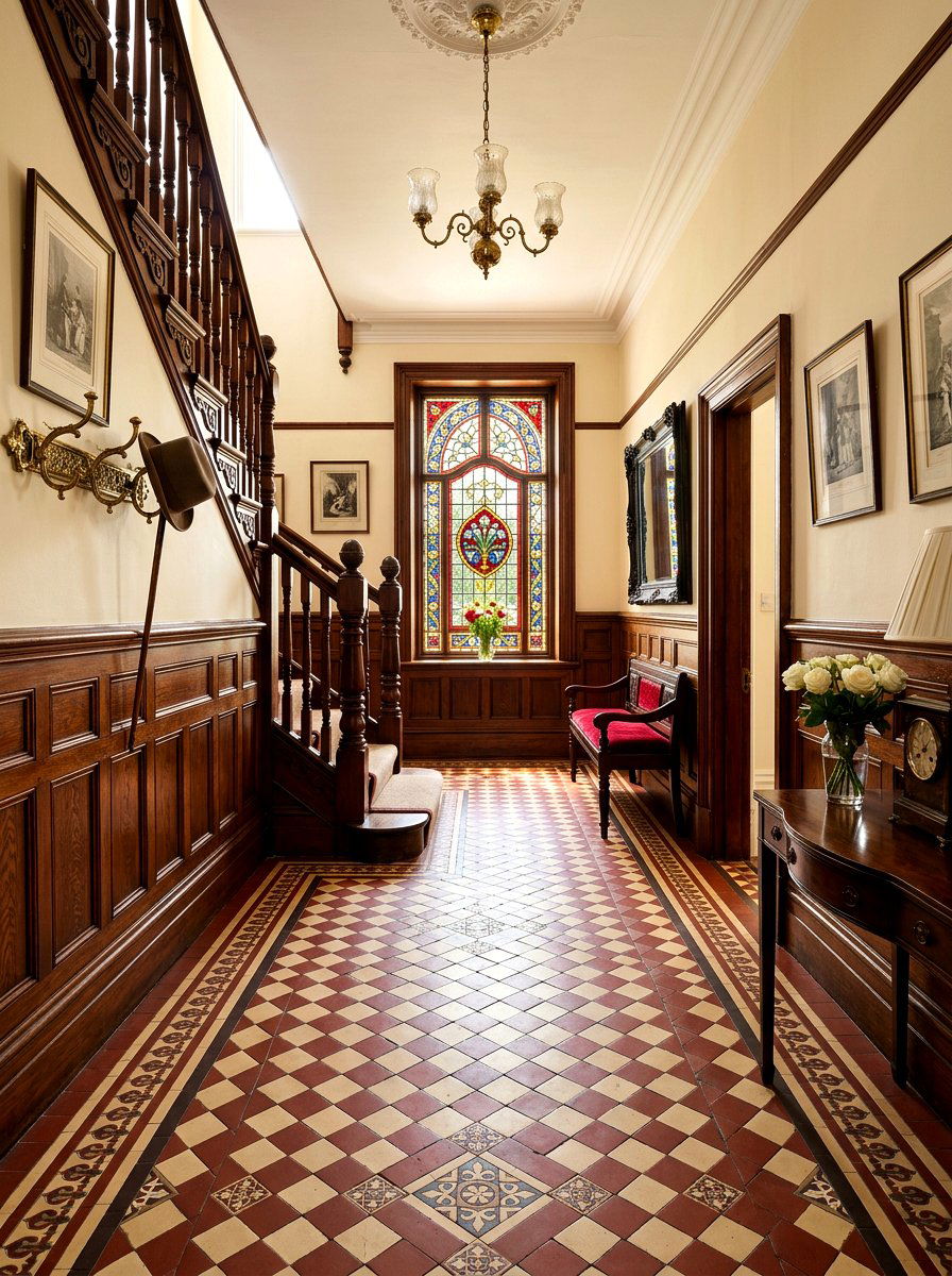 Victorian red and white foyer - 30 checkerboard foyer floor ideas