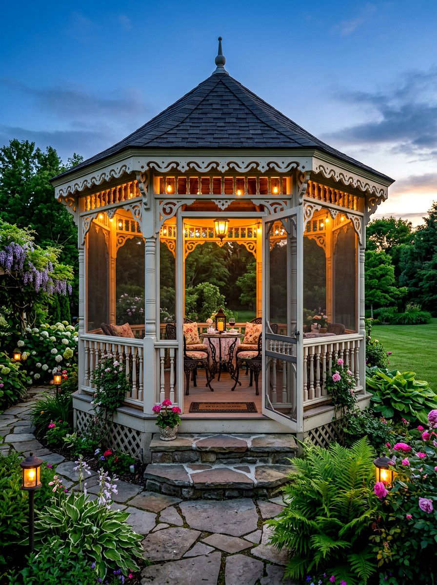 Victorian screened gazebo - 30 screened gazebo dining ideas