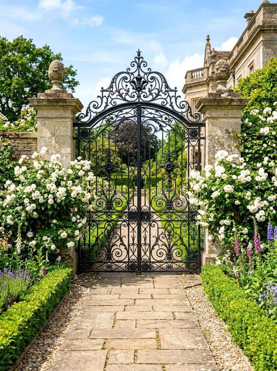 Victorian scroll iron gate - 30 cottage gate curb appeal ideas