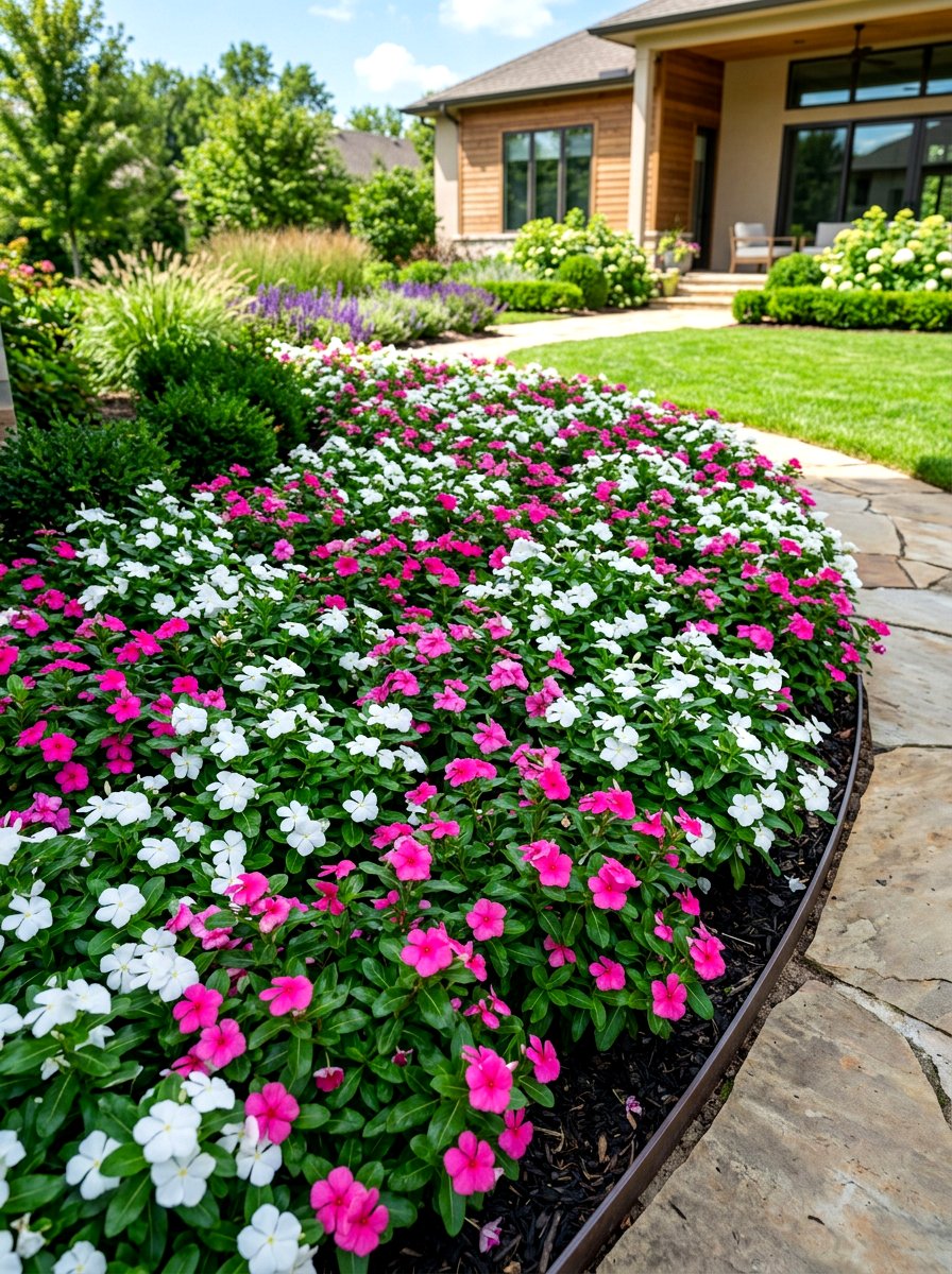 Vinca for ground cover beds - 30 annual flower bed ideas