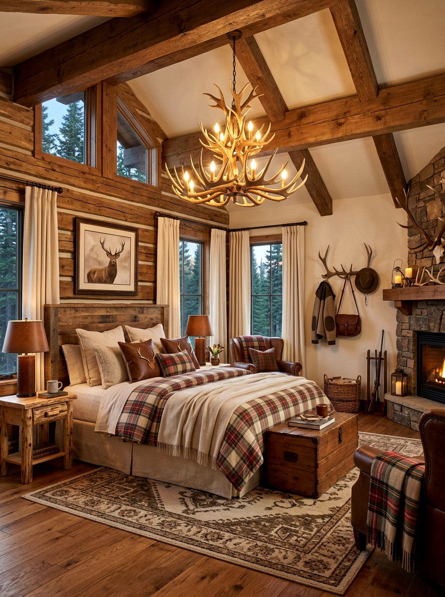 Vintage Antler Decor Bedroom - 30 cabin bedroom ideas
