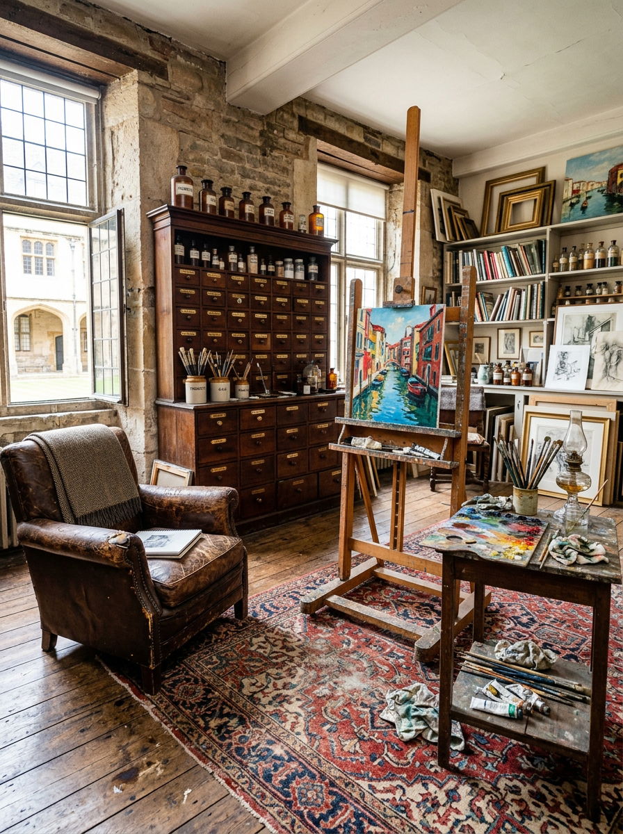 Vintage Art Workspace - 30 painting studio ideas
