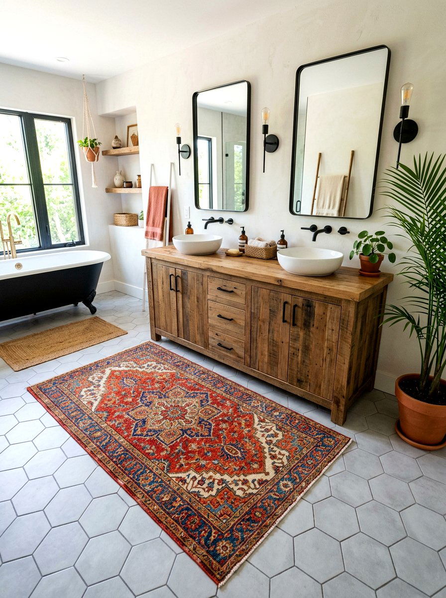Vintage Bathroom Rug - 30 boho bathroom ideas