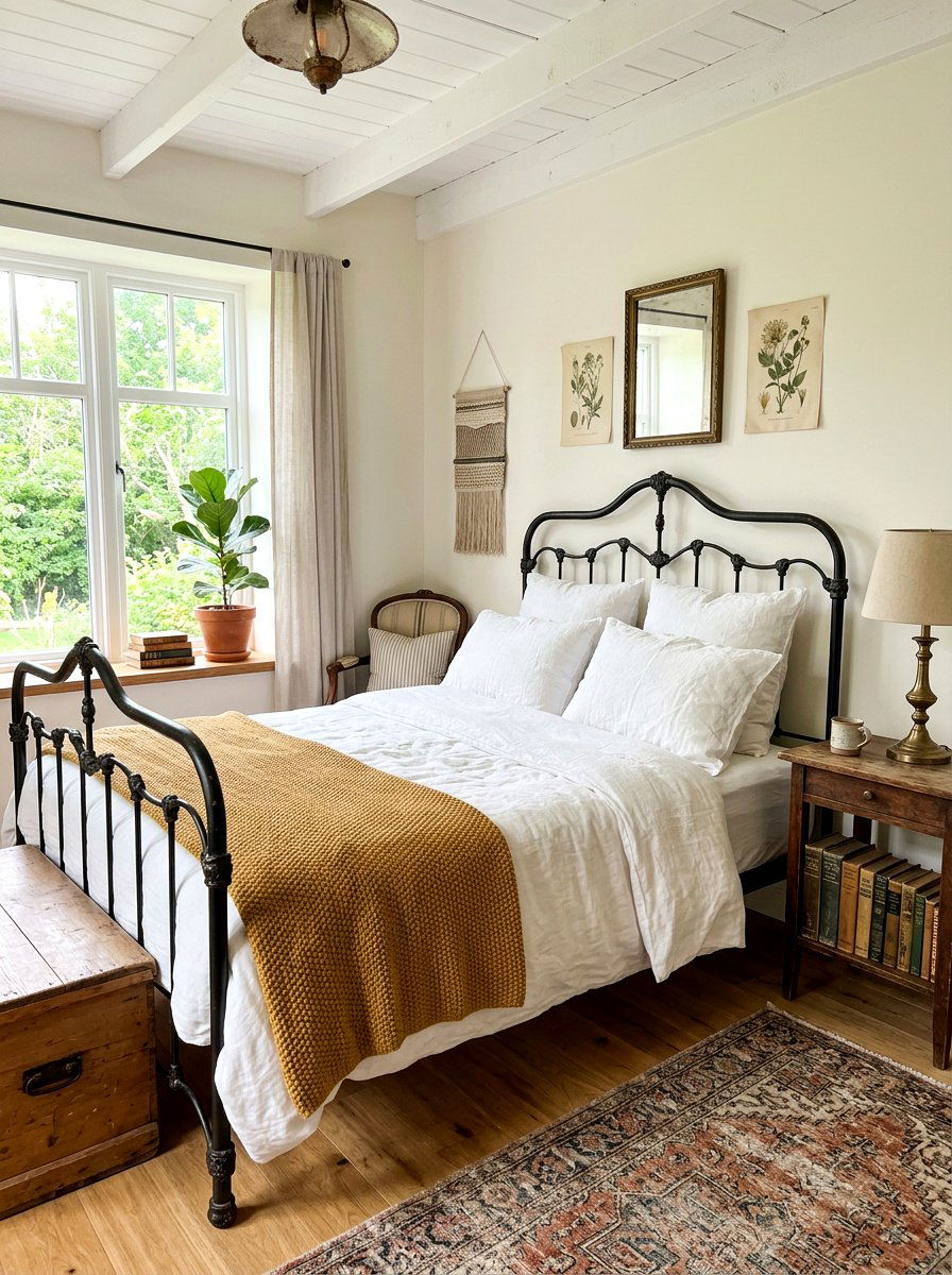 Vintage Bed Frame - 30 earthy bedroom decor ideas