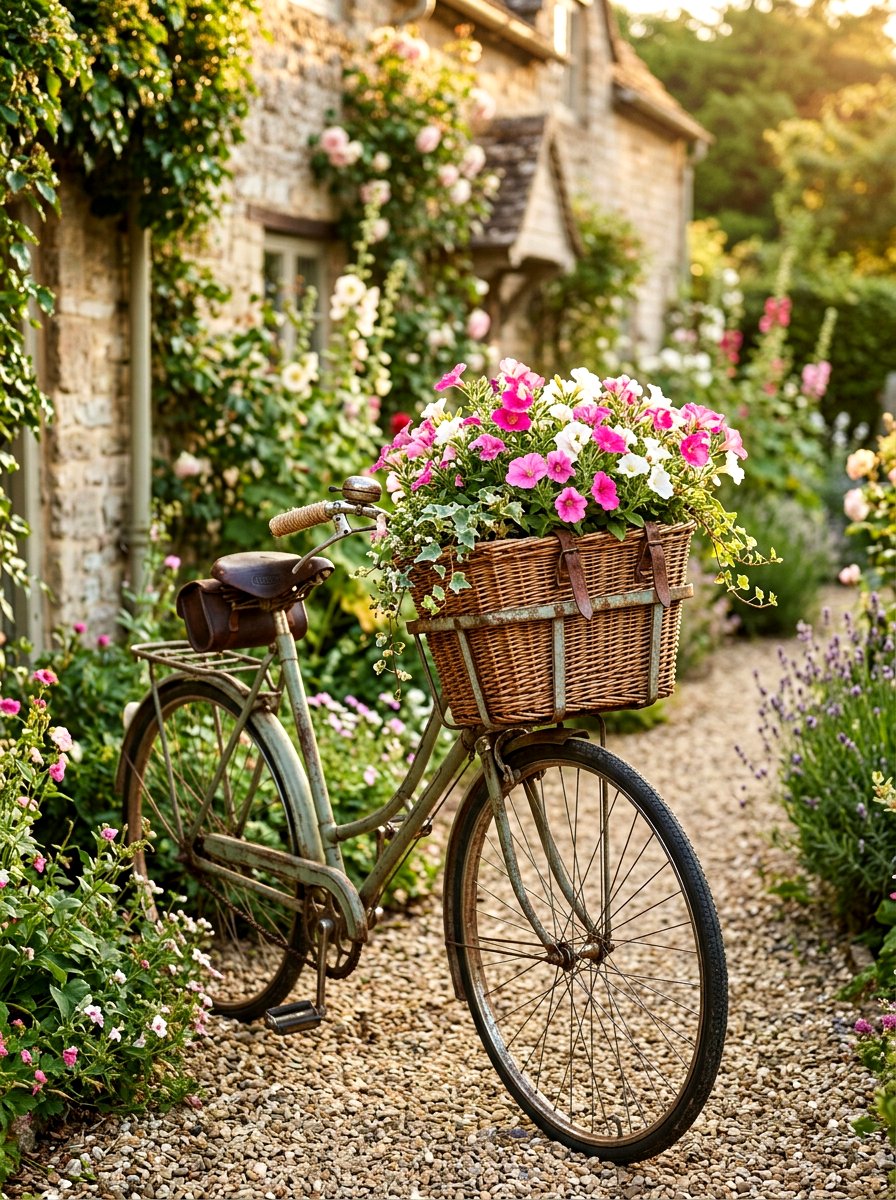 Vintage Bicycle Basket - 30 rustic planter ideas
