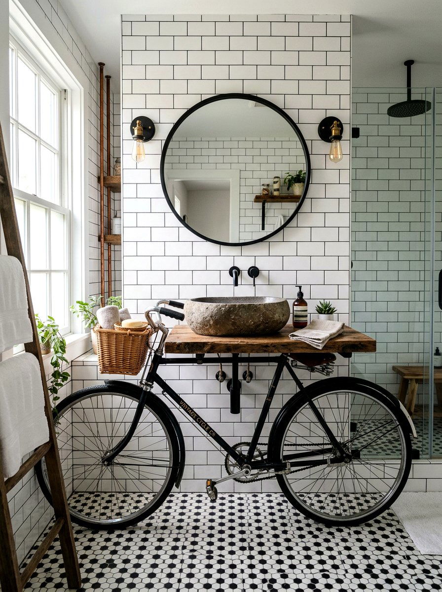 Vintage Bicycle Bathroom Sink - 30 vintage upcycled furniture ideas