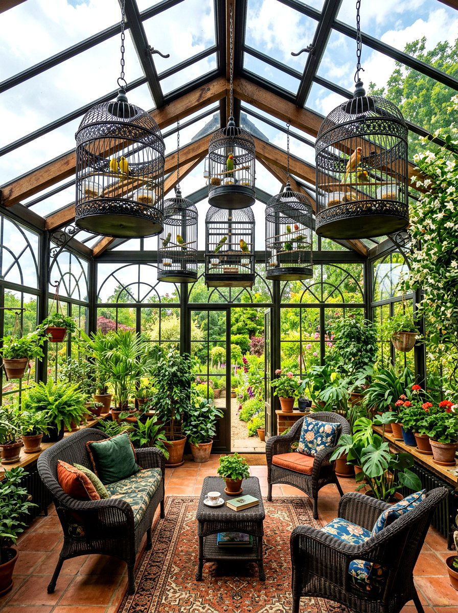 Vintage Bird Cage Sunroom - 30 dark romantic Halloween home ideas