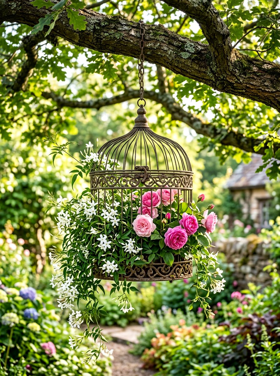 Vintage Birdcage Planter - 30 rustic container garden ideas