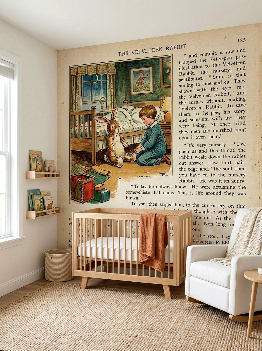 Vintage Book Page Mural - 30 vintage book nursery ideas