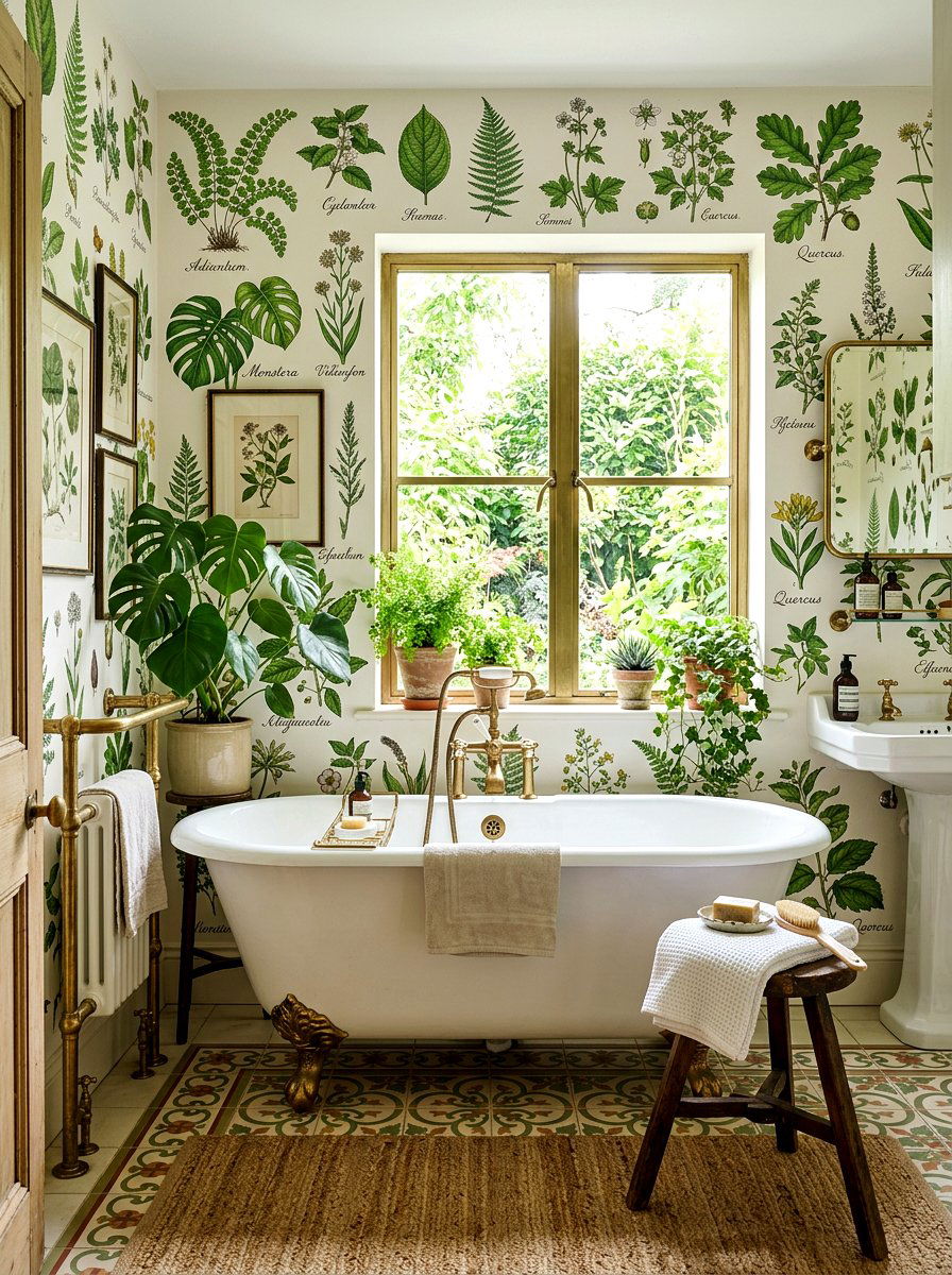 Vintage Botanical Bathroom - 30 wallpaper decor ideas