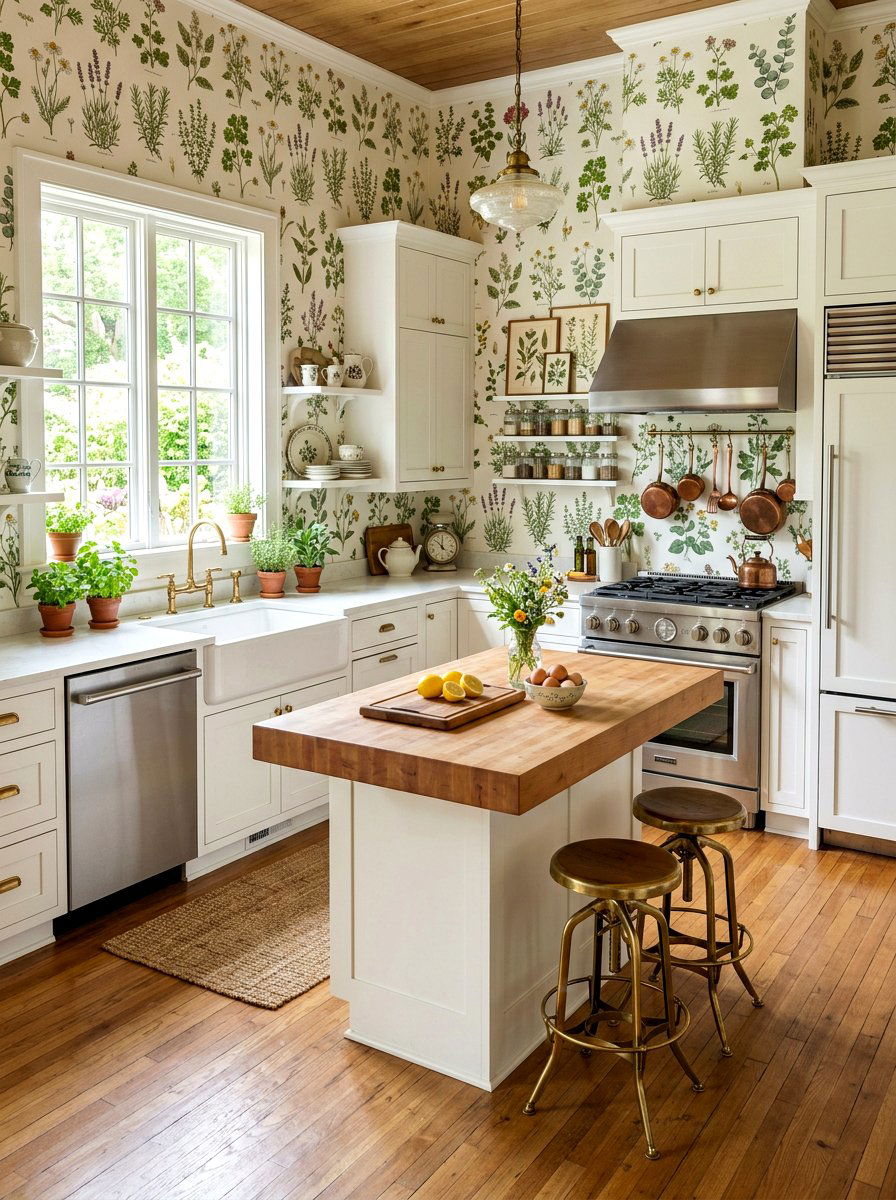 Vintage Botanical Kitchen Wallpaper - 30 spring floral wallpaper ideas