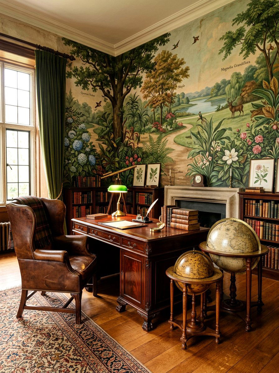 Vintage Botanical Landscape Mural - 30 landscape mural wall ideas