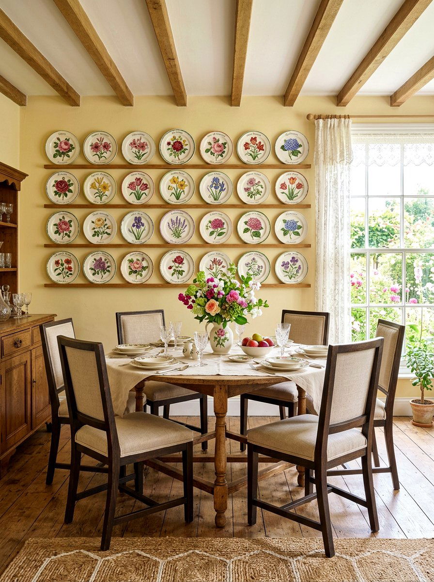 Vintage Botanical Plate Display - 30 vintage collage wall ideas